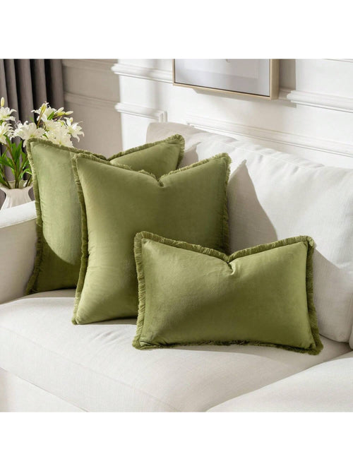 1pc Plain Cushion Cover Without Filler, With Tassel Velvet Pillowcase For Sofa, Home Decoration