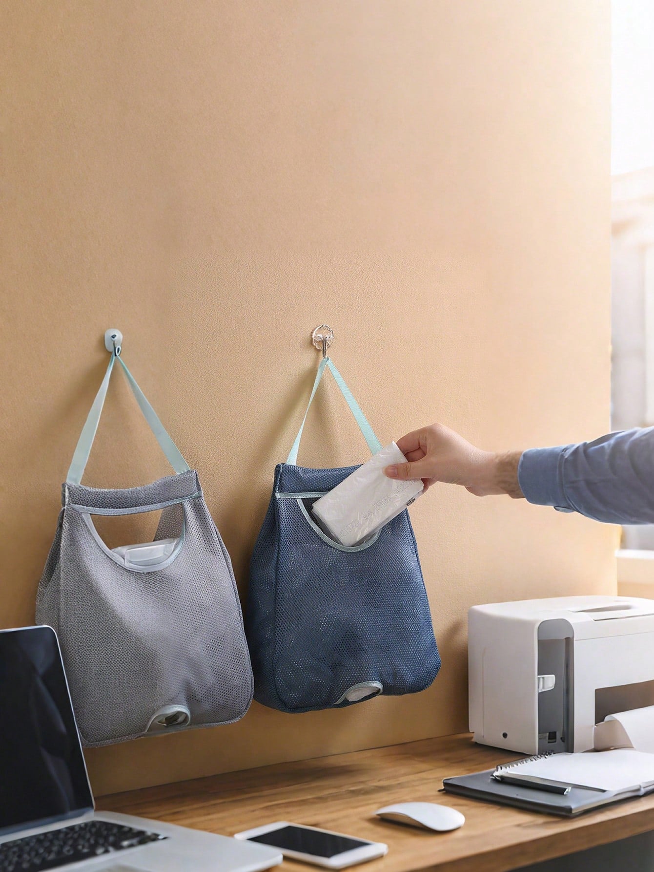 1pc Plastic Bag Organizer, Wall-Mounted Plastic Bag Holder, Mesh Storage Bag, Plastic Bag Dispenser, Kitchen Accessory