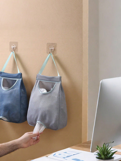 1pc Plastic Bag Organizer, Wall-Mounted Plastic Bag Holder, Mesh Storage Bag, Plastic Bag Dispenser, Kitchen Accessory