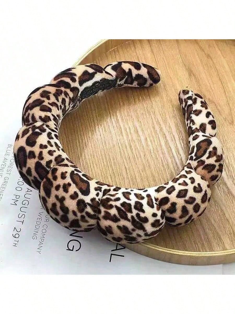 1pc Plush Sponge Cloud Print Headband, High-End Hairband Wash Face Towel Headwear For Summer, Hairband Headband For Women, Hair Accessories, Hair Hoop,Animal Print Head Accessories