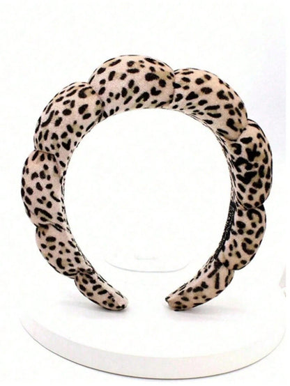 1pc Plush Sponge Cloud Print Headband, High-End Hairband Wash Face Towel Headwear For Summer, Hairband Headband For Women, Hair Accessories, Hair Hoop,Animal Print Head Accessories