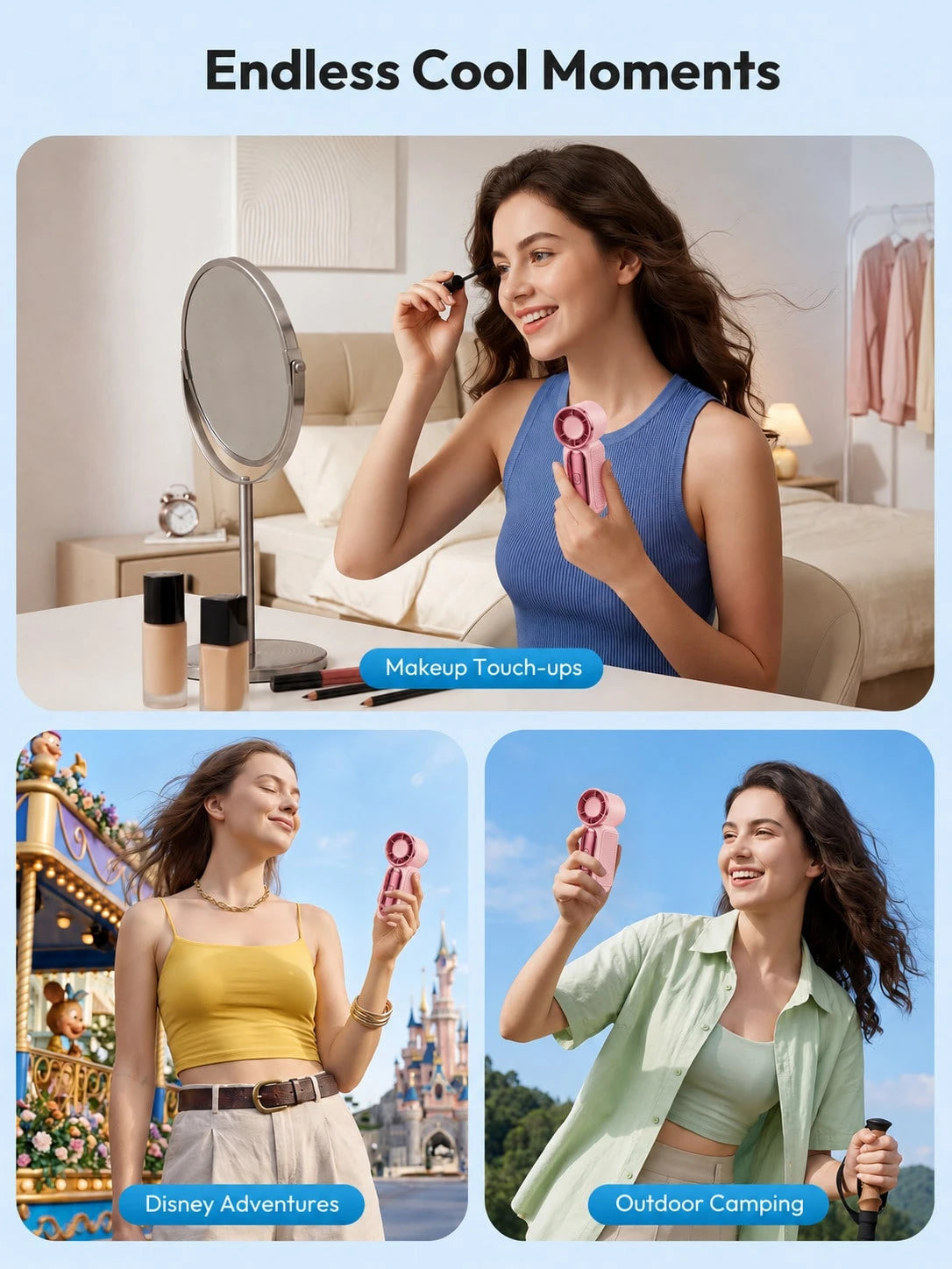 1pc Portable Handheld Mini Fan, 6-Speed USB Rechargeable Personal Cooling Fan With LED Display & Lanyard For Travel, Beach, Outdoor And Vacation