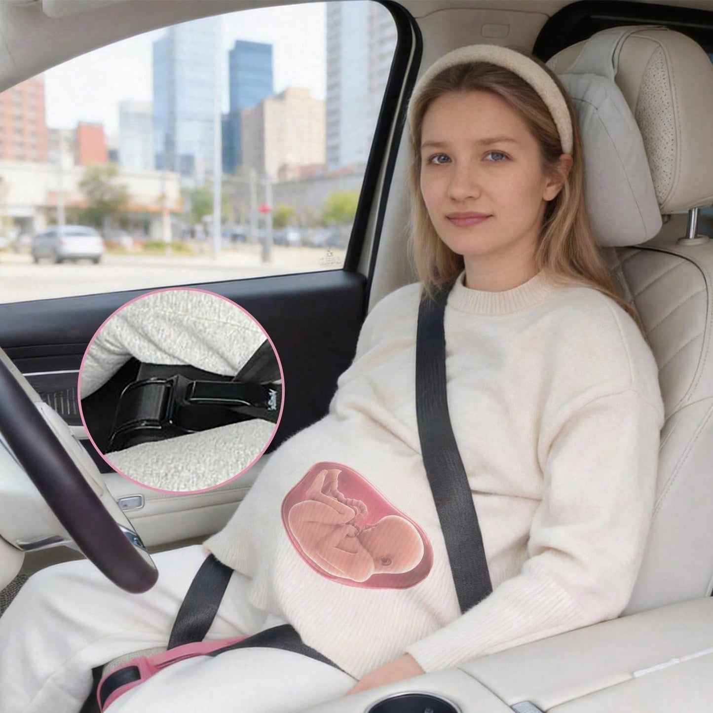 1PC Pregnancy Seat Belt Adjuster For Pregnant Women, Universal Maternity Car Seatbelt Positioner With Soft Padded Cushion, Adjustable Belly Comfort Strap For Driving, Fits Most Cars, SUVs And Trucks