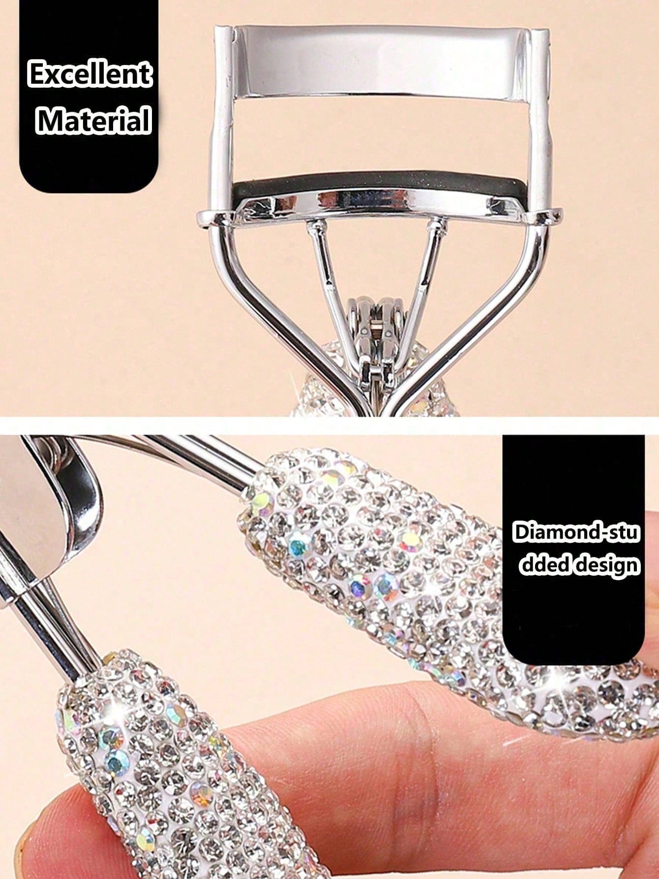 1pc Premium Rhinestone Decorated Ceramic Eyelash Curler With Rubber Grip, Portable,Makeup,Cheap,Room Decor,Vanity,Travel,Bedroom,Makeup Accessories,Eyelash Curler,Cheap,Stocking Stuffers,Makeup,Makeup