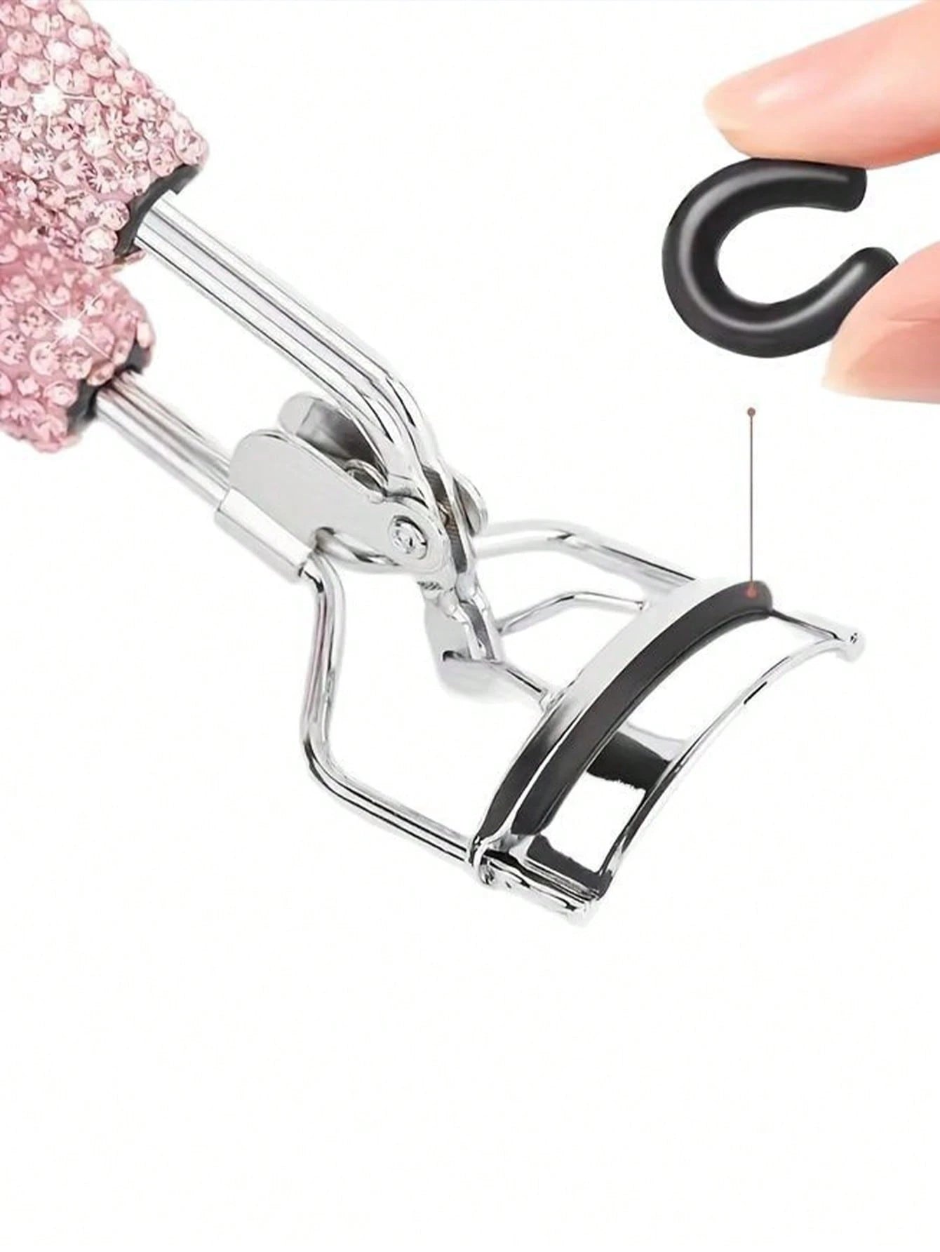 1pc Premium Rhinestone Decorated Ceramic Eyelash Curler With Rubber Grip, Portable,Makeup,Cheap,Room Decor,Vanity,Travel,Bedroom,Makeup Accessories,Eyelash Curler,Cheap,Stocking Stuffers,Makeup,Makeup
