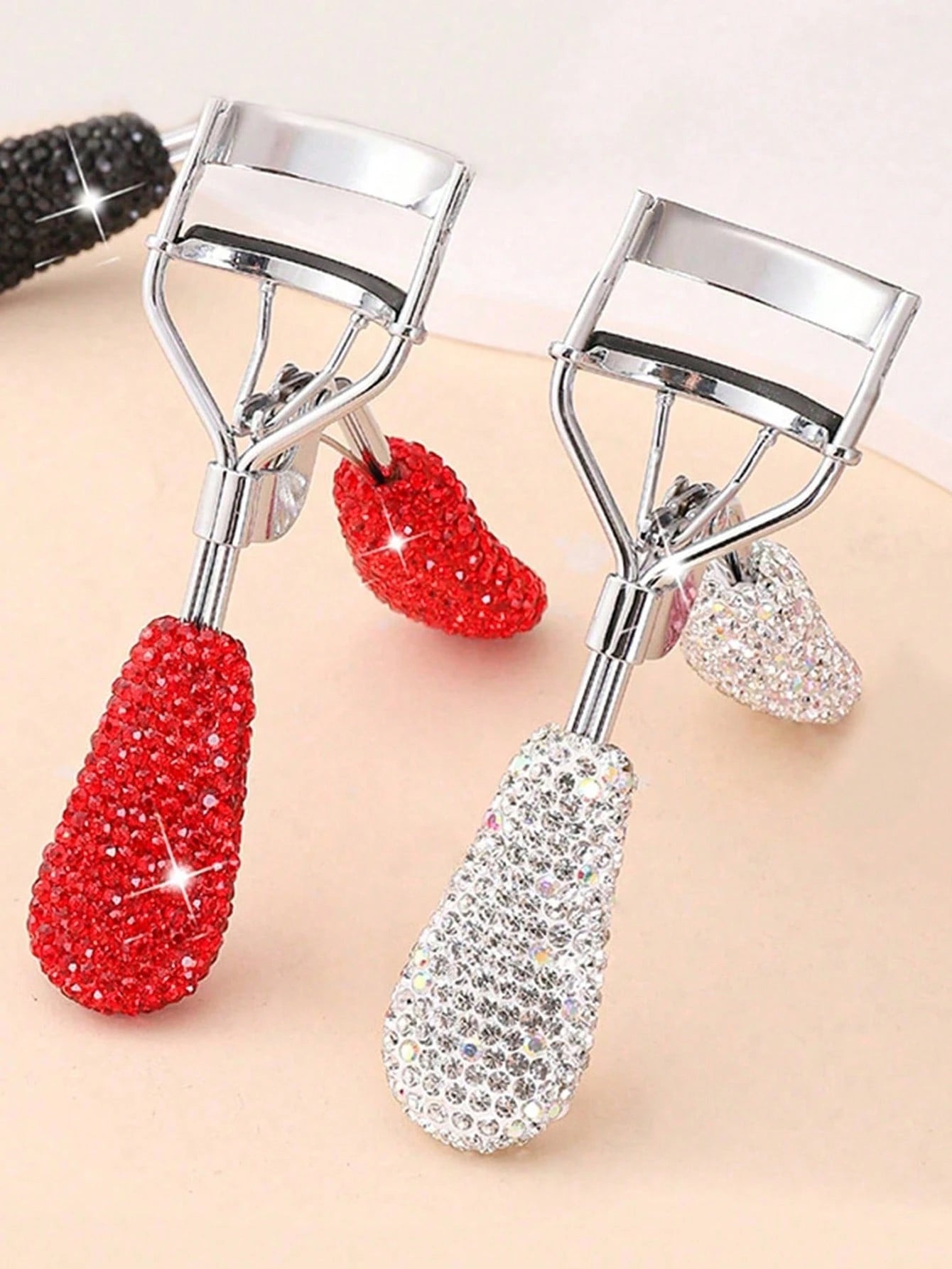 1pc Premium Rhinestone Decorated Ceramic Eyelash Curler With Rubber Grip, Portable,Makeup,Cheap,Room Decor,Vanity,Travel,Bedroom,Makeup Accessories,Eyelash Curler,Cheap,Stocking Stuffers,Makeup,Makeup