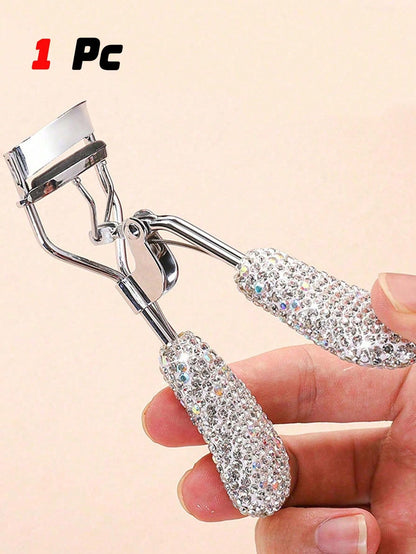 1pc Premium Rhinestone Decorated Ceramic Eyelash Curler With Rubber Grip, Portable,Makeup,Cheap,Room Decor,Vanity,Travel,Bedroom,Makeup Accessories,Eyelash Curler,Cheap,Stocking Stuffers,Makeup,Makeup