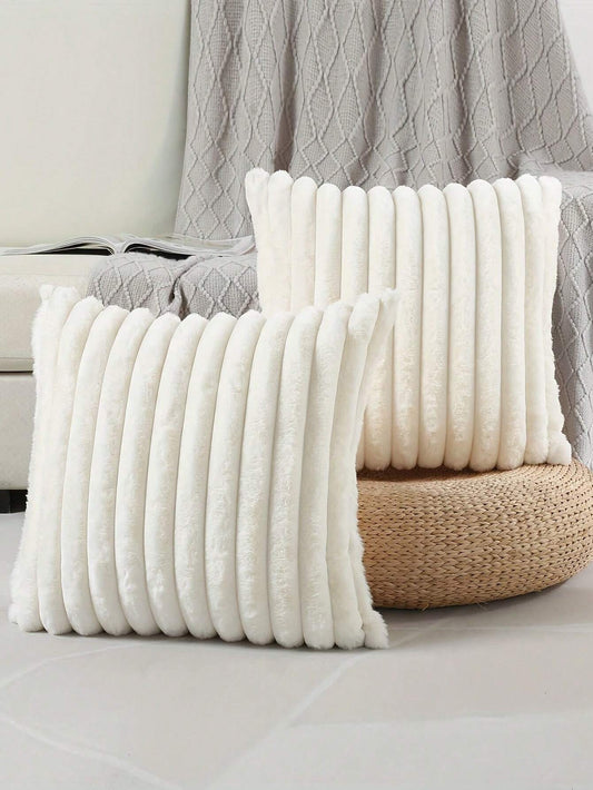 1pc Pure White Striped Luxury Rabbit Plush Pillow Cover, Creative Home Textile Decorative Throw Pillow Case. Exquisite, Breathable, Soft And Comfortable, Suitable For Wedding, Birthday Party, Sofa, Ch