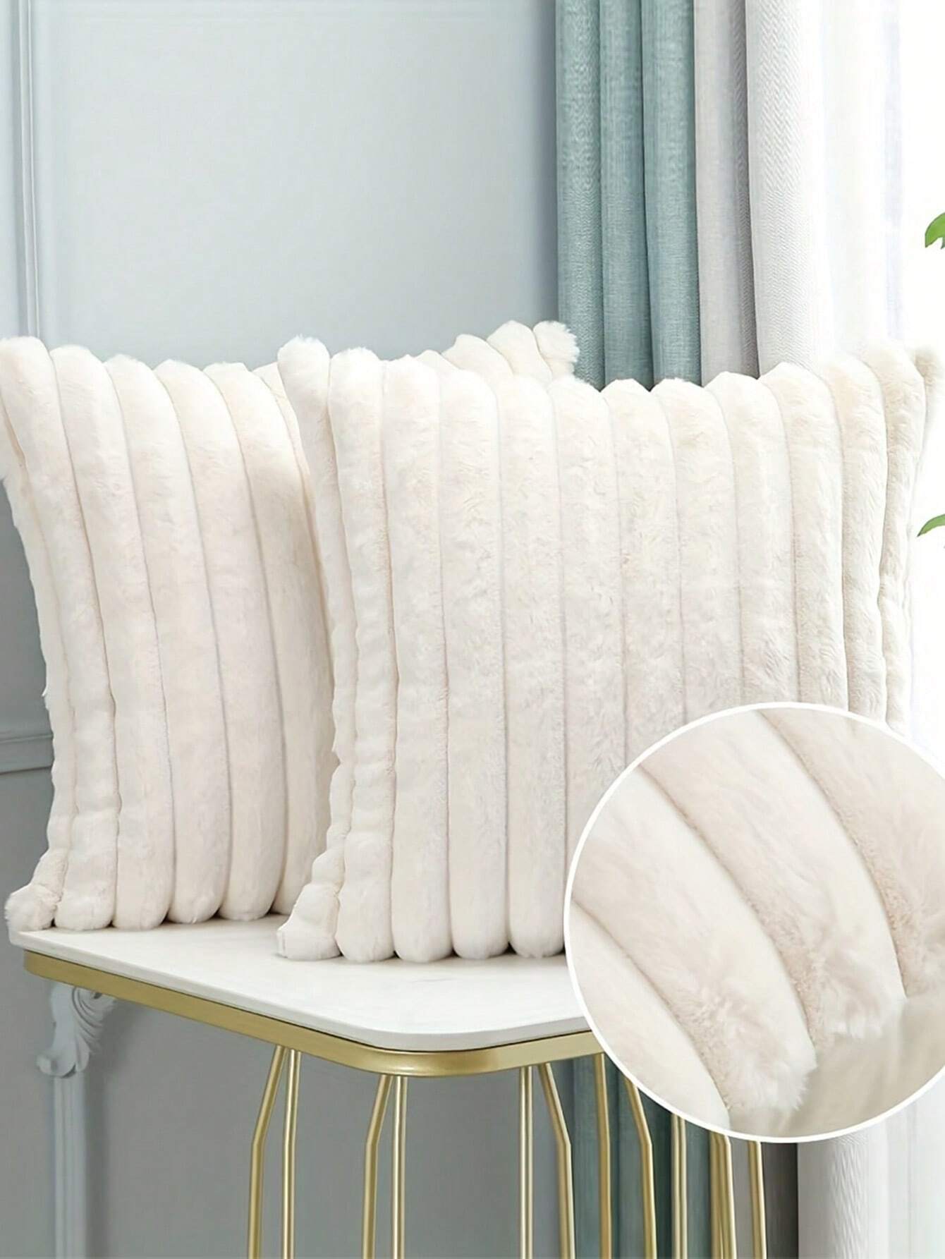 1pc Pure White Striped Luxury Rabbit Plush Pillow Cover, Creative Home Textile Decorative Throw Pillow Case. Exquisite, Breathable, Soft And Comfortable, Suitable For Wedding, Birthday Party, Sofa, Ch