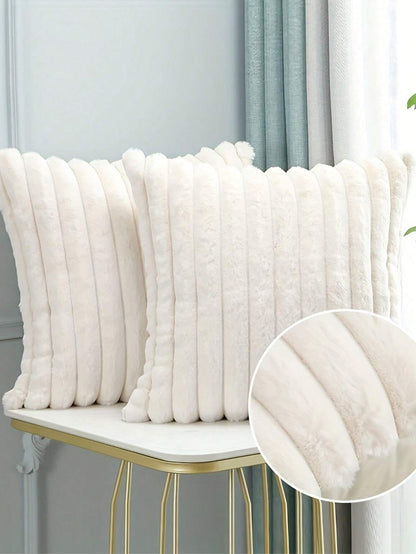 1pc Pure White Striped Luxury Rabbit Plush Pillow Cover, Creative Home Textile Decorative Throw Pillow Case. Exquisite, Breathable, Soft And Comfortable, Suitable For Wedding, Birthday Party, Sofa, Ch