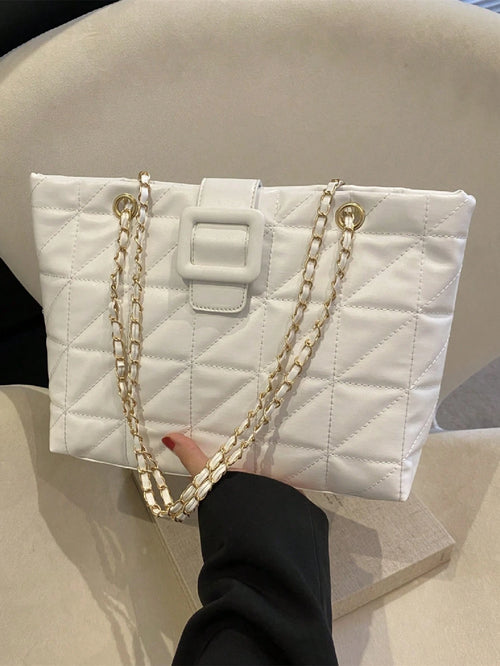 1pc Quilted PU Large Capacity Snap Closure Fashion Women's Shoulder Tote Bag Suitable For Spring/Summer Daily Shopping/Commuting