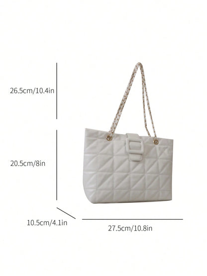 1pc Quilted PU Large Capacity Snap Closure Fashion Women's Shoulder Tote Bag Suitable For Spring/Summer Daily Shopping/Commuting