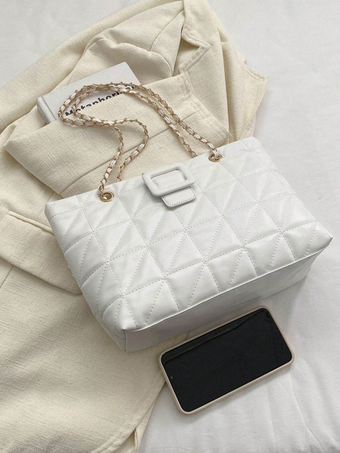 1pc Quilted PU Large Capacity Snap Closure Fashion Women's Shoulder Tote Bag Suitable For Spring/Summer Daily Shopping/Commuting