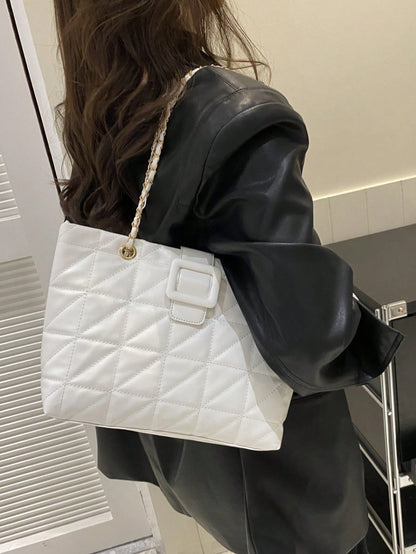 1pc Quilted PU Large Capacity Snap Closure Fashion Women's Shoulder Tote Bag Suitable For Spring/Summer Daily Shopping/Commuting