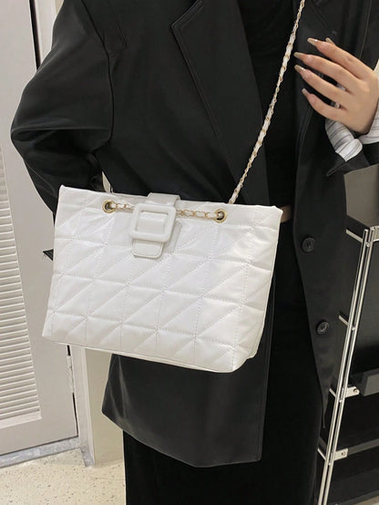 1pc Quilted PU Large Capacity Snap Closure Fashion Women's Shoulder Tote Bag Suitable For Spring/Summer Daily Shopping/Commuting