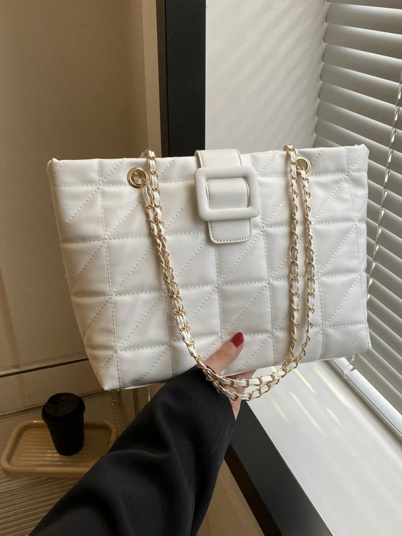 1pc Quilted PU Large Capacity Snap Closure Fashion Women's Shoulder Tote Bag Suitable For Spring/Summer Daily Shopping/Commuting