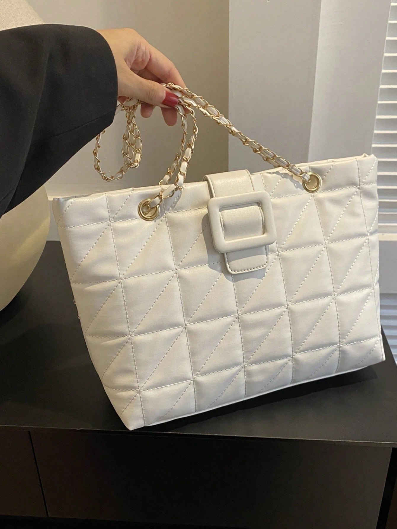 1pc Quilted PU Large Capacity Snap Closure Fashion Women's Shoulder Tote Bag Suitable For Spring/Summer Daily Shopping/Commuting