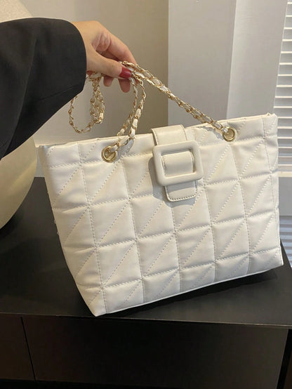 1pc Quilted PU Large Capacity Snap Closure Fashion Women's Shoulder Tote Bag Suitable For Spring/Summer Daily Shopping/Commuting