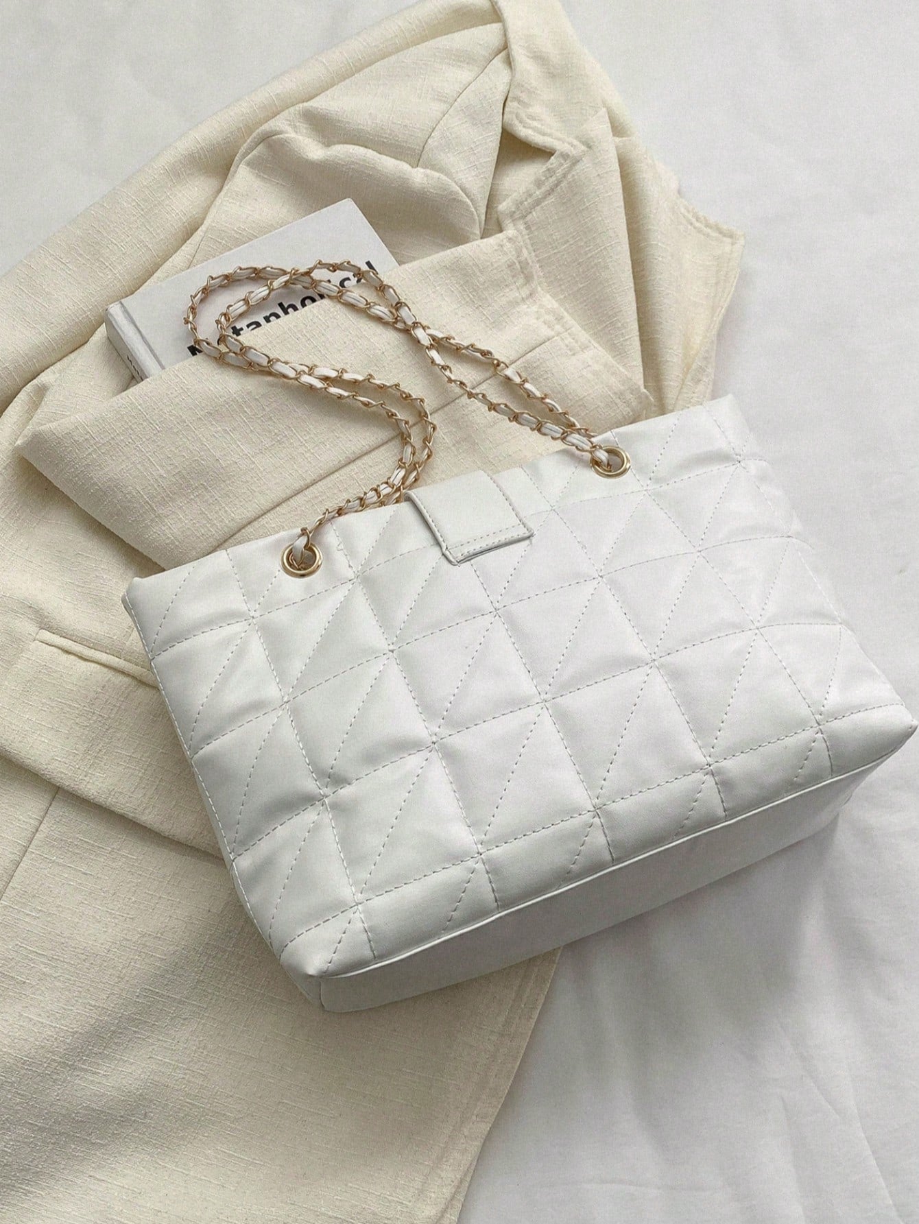 1pc Quilted PU Large Capacity Snap Closure Fashion Women's Shoulder Tote Bag Suitable For Spring/Summer Daily Shopping/Commuting
