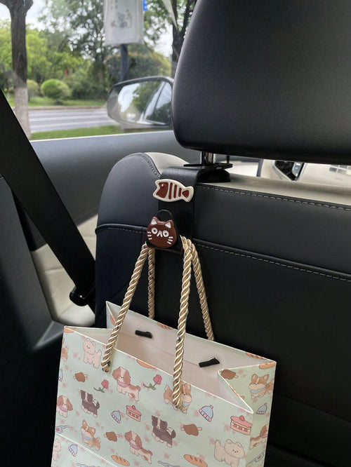1pc Resin Cat And Fish Car Hook, Hidden Cartoon Cat And Fish 7-Shaped Car Hook For Rear Seat, DIY Resin Decorative Patch Cream Glue Accessory, Multi-Functional Hanging Hook For Rear Seat, Car Interior