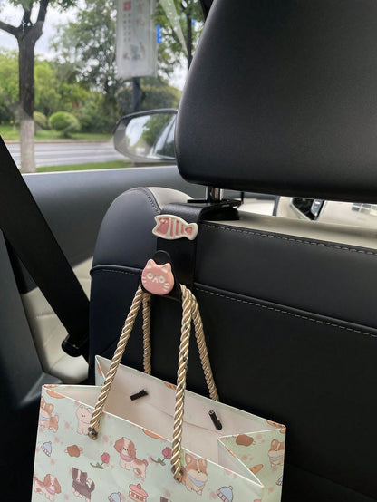 1pc Resin Cat And Fish Car Hook, Hidden Cartoon Cat And Fish 7-Shaped Car Hook For Rear Seat, DIY Resin Decorative Patch Cream Glue Accessory, Multi-Functional Hanging Hook For Rear Seat, Car Interior