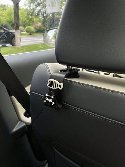 1pc Resin Cat And Fish Car Hook, Hidden Cartoon Cat And Fish 7-Shaped Car Hook For Rear Seat, DIY Resin Decorative Patch Cream Glue Accessory, Multi-Functional Hanging Hook For Rear Seat, Car Interior