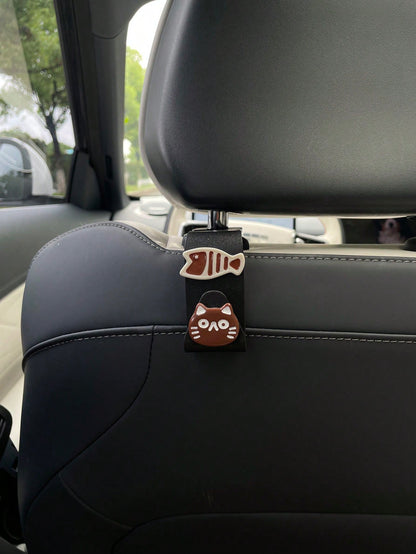 1pc Resin Cat And Fish Car Hook, Hidden Cartoon Cat And Fish 7-Shaped Car Hook For Rear Seat, DIY Resin Decorative Patch Cream Glue Accessory, Multi-Functional Hanging Hook For Rear Seat, Car Interior