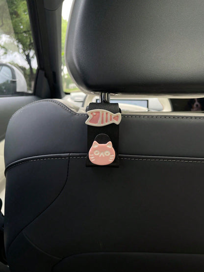 1pc Resin Cat And Fish Car Hook, Hidden Cartoon Cat And Fish 7-Shaped Car Hook For Rear Seat, DIY Resin Decorative Patch Cream Glue Accessory, Multi-Functional Hanging Hook For Rear Seat, Car Interior