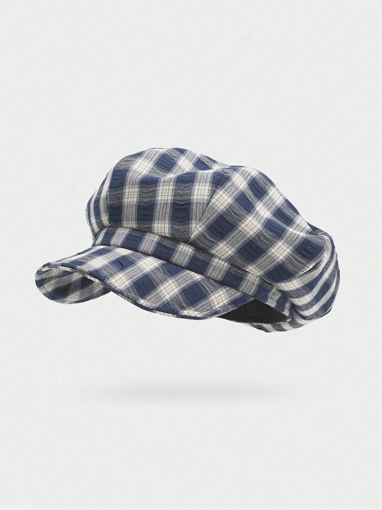 1pc Retro Plaid Beret Hat, Summer Painter Cap, Large Head Circumference, Cloud-Shaped, Octagonal, Vintage Style, Commuting Essential Checked Beret