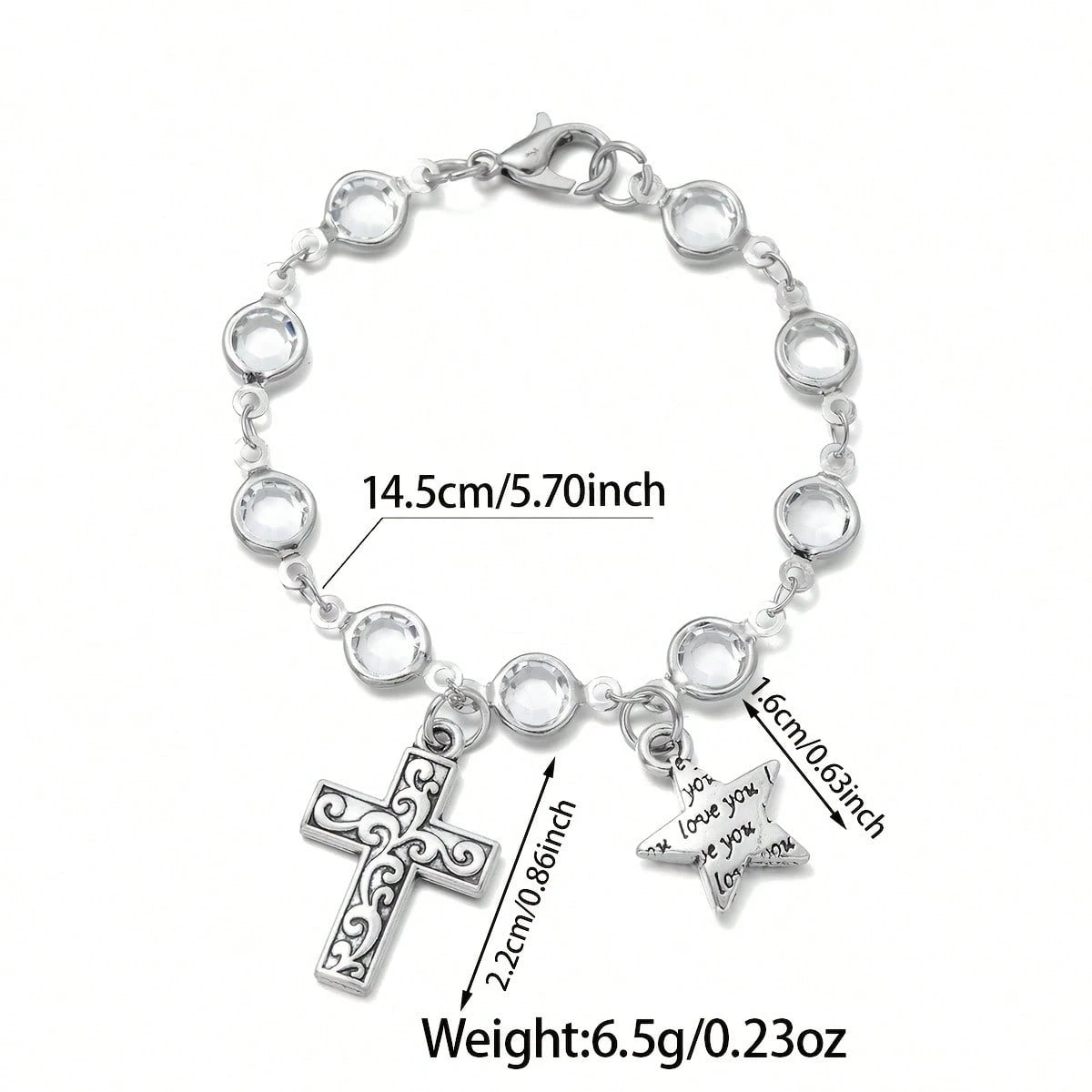 1pc Rhinestone Crystal Cross & Star Steering Wheel Pendant, Adjustable Car Interior Hanging Chain, Rearview Mirror Charm, Handbag/Backpack Accessory, Silver/Gold Women & Teen Girls Accessory, Back To