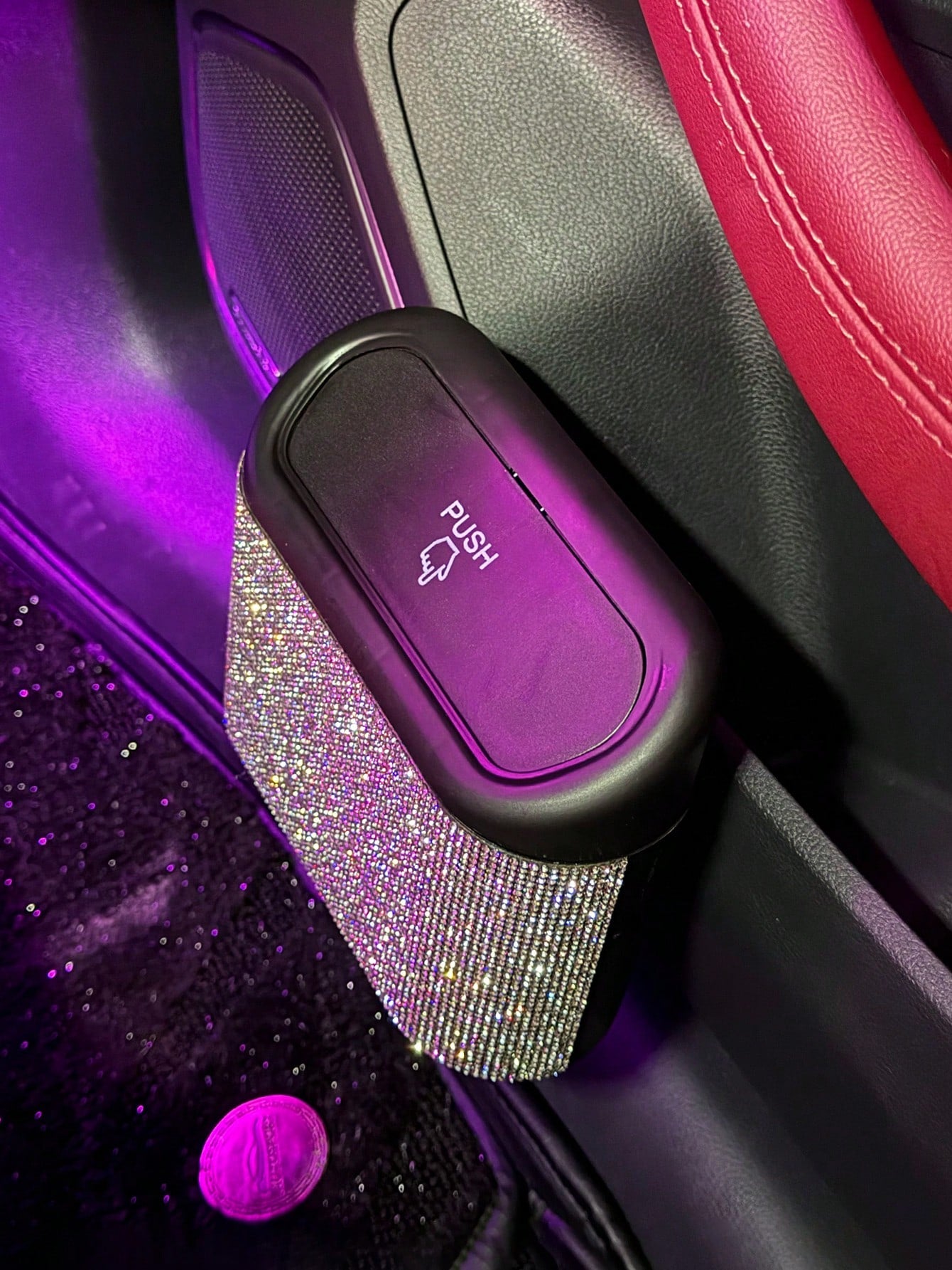 1pc Rhinestone Decorated Car Trash Can, Garbage Organizer,Room Decor