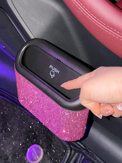 1pc Rhinestone Decorated Car Trash Can, Garbage Organizer,Room Decor