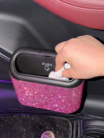 1pc Rhinestone Decorated Car Trash Can, Garbage Organizer,Room Decor