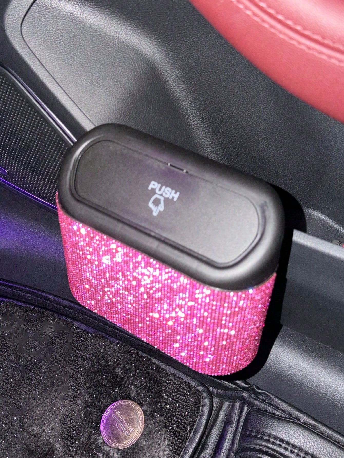 1pc Rhinestone Decorated Car Trash Can, Garbage Organizer,Room Decor