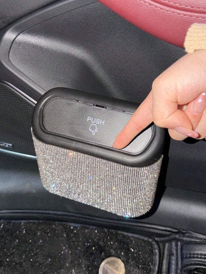 1pc Rhinestone Decorated Car Trash Can, Garbage Organizer,Room Decor
