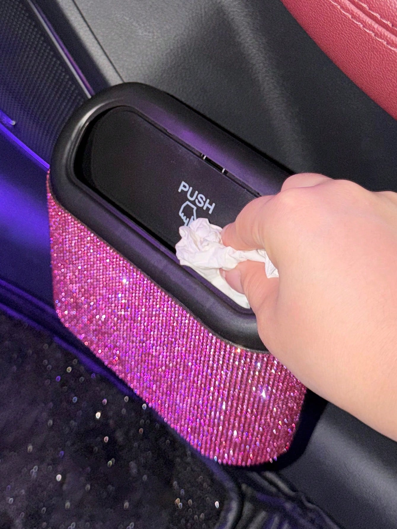 1pc Rhinestone Decorated Car Trash Can, Garbage Organizer,Room Decor