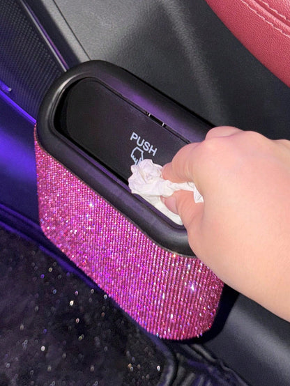 1pc Rhinestone Decorated Car Trash Can, Garbage Organizer,Room Decor