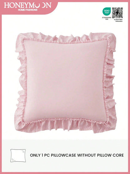 1pc Romantic French Ruffle Quilted Envelope Pillow Cover (Pillow Insert Not Included), Exquisite Romantic Decorative Pillow Sham For Bedroom/Dorm/Sofa/Lounge Chair, Gift For Loved Ones, Oeko-Tex Certi