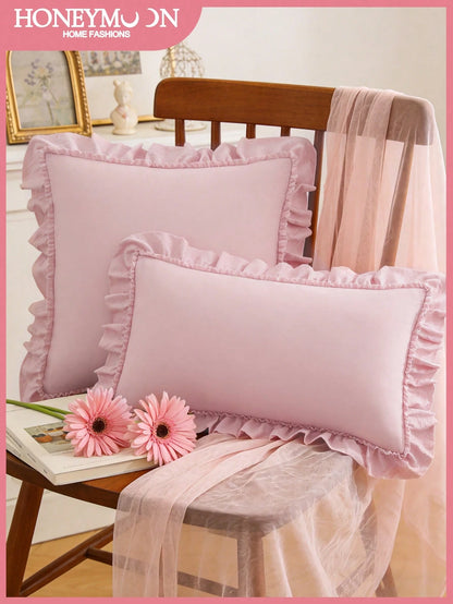 1pc Romantic French Ruffle Quilted Envelope Pillow Cover (Pillow Insert Not Included), Exquisite Romantic Decorative Pillow Sham For Bedroom/Dorm/Sofa/Lounge Chair, Gift For Loved Ones, Oeko-Tex Certi