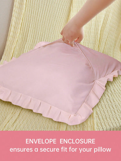 1pc Romantic French Ruffle Quilted Envelope Pillow Cover (Pillow Insert Not Included), Exquisite Romantic Decorative Pillow Sham For Bedroom/Dorm/Sofa/Lounge Chair, Gift For Loved Ones, Oeko-Tex Certi