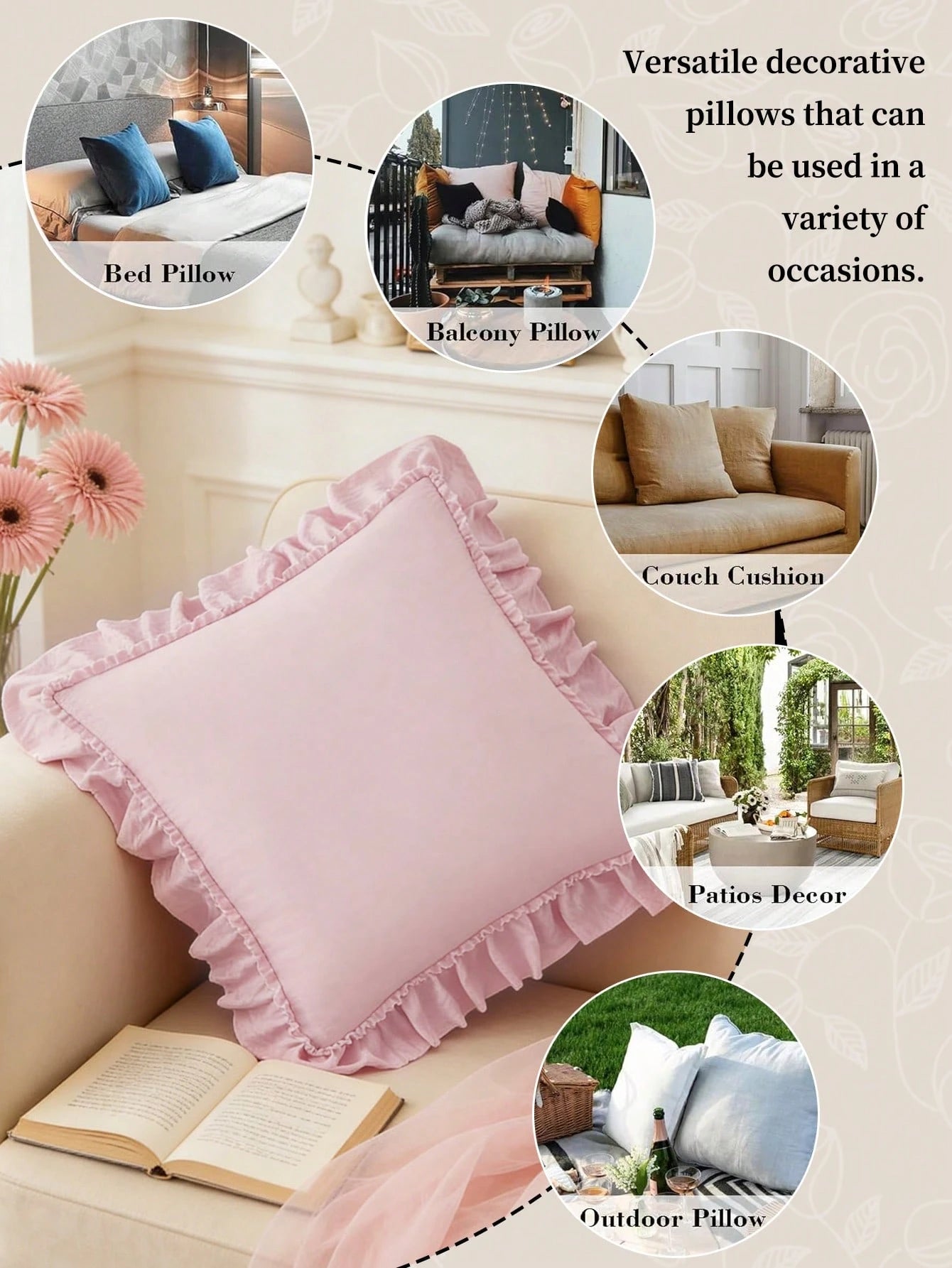 1pc Romantic French Ruffle Quilted Envelope Pillow Cover (Pillow Insert Not Included), Exquisite Romantic Decorative Pillow Sham For Bedroom/Dorm/Sofa/Lounge Chair, Gift For Loved Ones, Oeko-Tex Certi