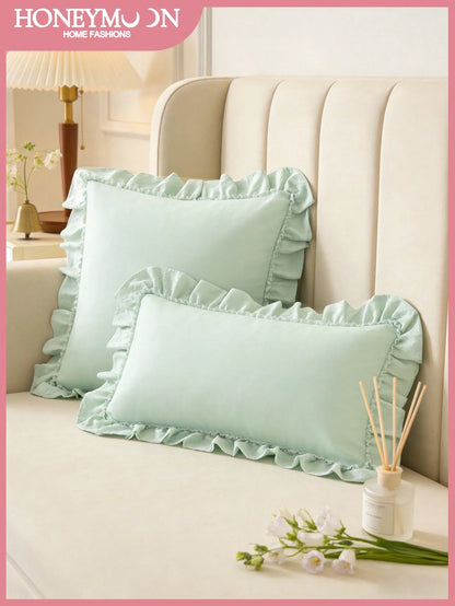 1pc Romantic French Ruffled Quilted Envelope Pillow Cover (Filling Not Included), Fashionable Romantic Decorative Throw Pillow Case Suitable For Bedroom/Dorm/Sofa, Couples & Friends Gift. Machine Wash