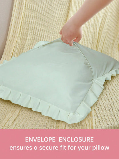 1pc Romantic French Ruffled Quilted Envelope Pillow Cover (Filling Not Included), Fashionable Romantic Decorative Throw Pillow Case Suitable For Bedroom/Dorm/Sofa, Couples & Friends Gift. Machine Wash