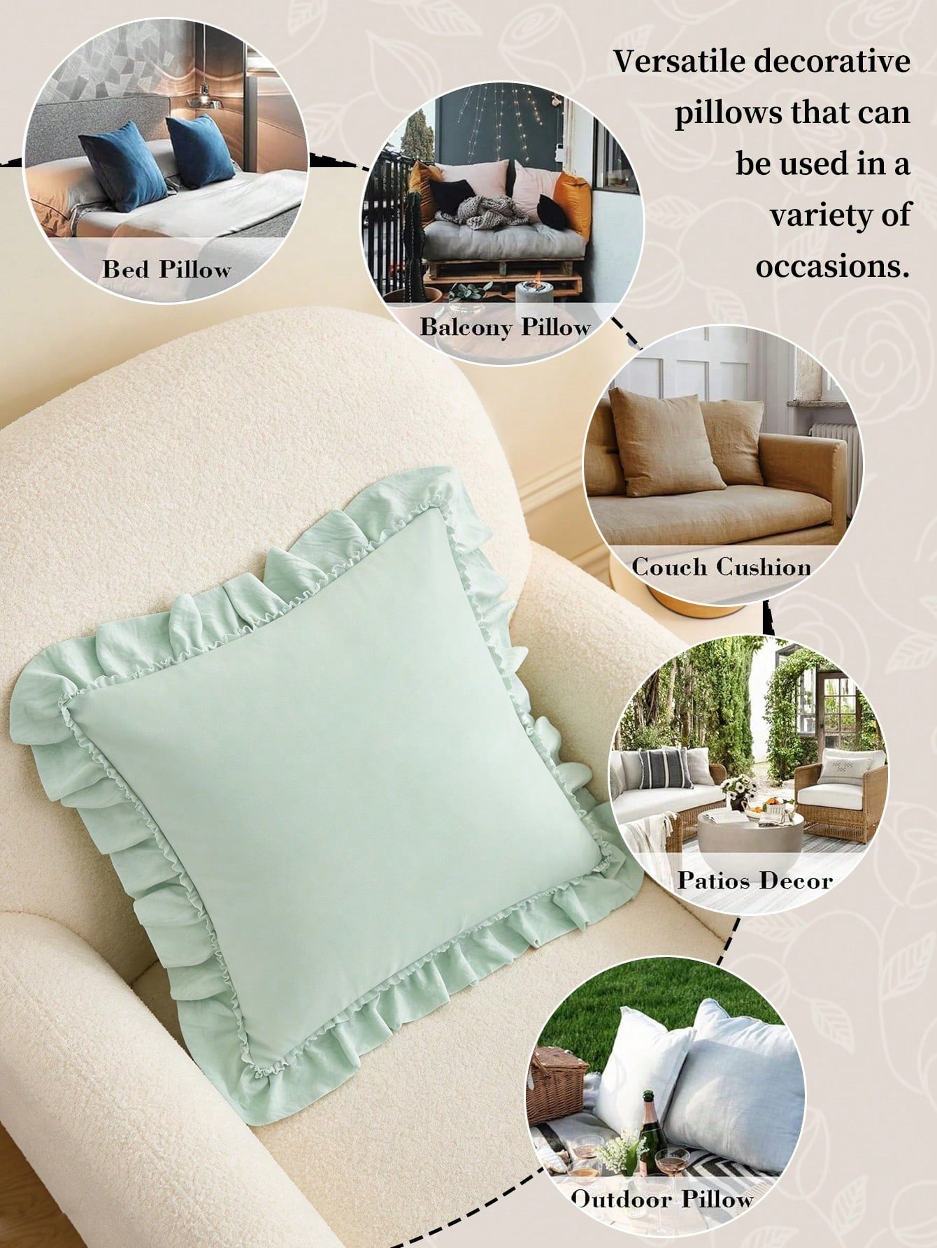 1pc Romantic French Ruffled Quilted Envelope Pillow Cover (Filling Not Included), Fashionable Romantic Decorative Throw Pillow Case Suitable For Bedroom/Dorm/Sofa, Couples & Friends Gift. Machine Wash
