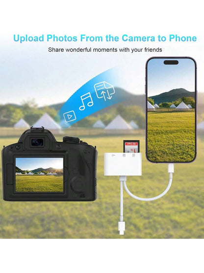 1pc SD Card Reader With Lightning + USB-C Interface, SD/TF/USB Card Reader Adapter Compatible With IPhone 17 Pro Max/17 Pro/17/Air/16/15/14/13/12/11, S25/S24/S23/S22/S21/S20 Ultra Plus, Cameras, Serie