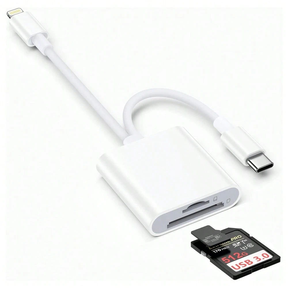 1pc SD Card Reader With Lightning + USB-C Interface, SD/TF/USB Card Reader Adapter Compatible With IPhone 17 Pro Max/17 Pro/17/Air/16/15/14/13/12/11, S25/S24/S23/S22/S21/S20 Ultra Plus, Cameras, Serie