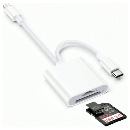 1pc SD Card Reader With Lightning + USB-C Interface, SD/TF/USB Card Reader Adapter Compatible With IPhone 17 Pro Max/17 Pro/17/Air/16/15/14/13/12/11, S25/S24/S23/S22/S21/S20 Ultra Plus, Cameras, Serie