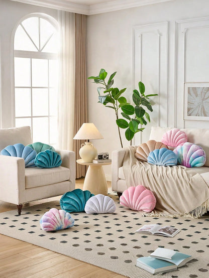 1pc Shell Shaped Decorative Pillow, 3D Filled Soft Velvet Cushion, Ocean Beach Decor Pillow For Sofa, Bed, Bedroom, Room Decoration, Outdoor Garden, Summer Spring
