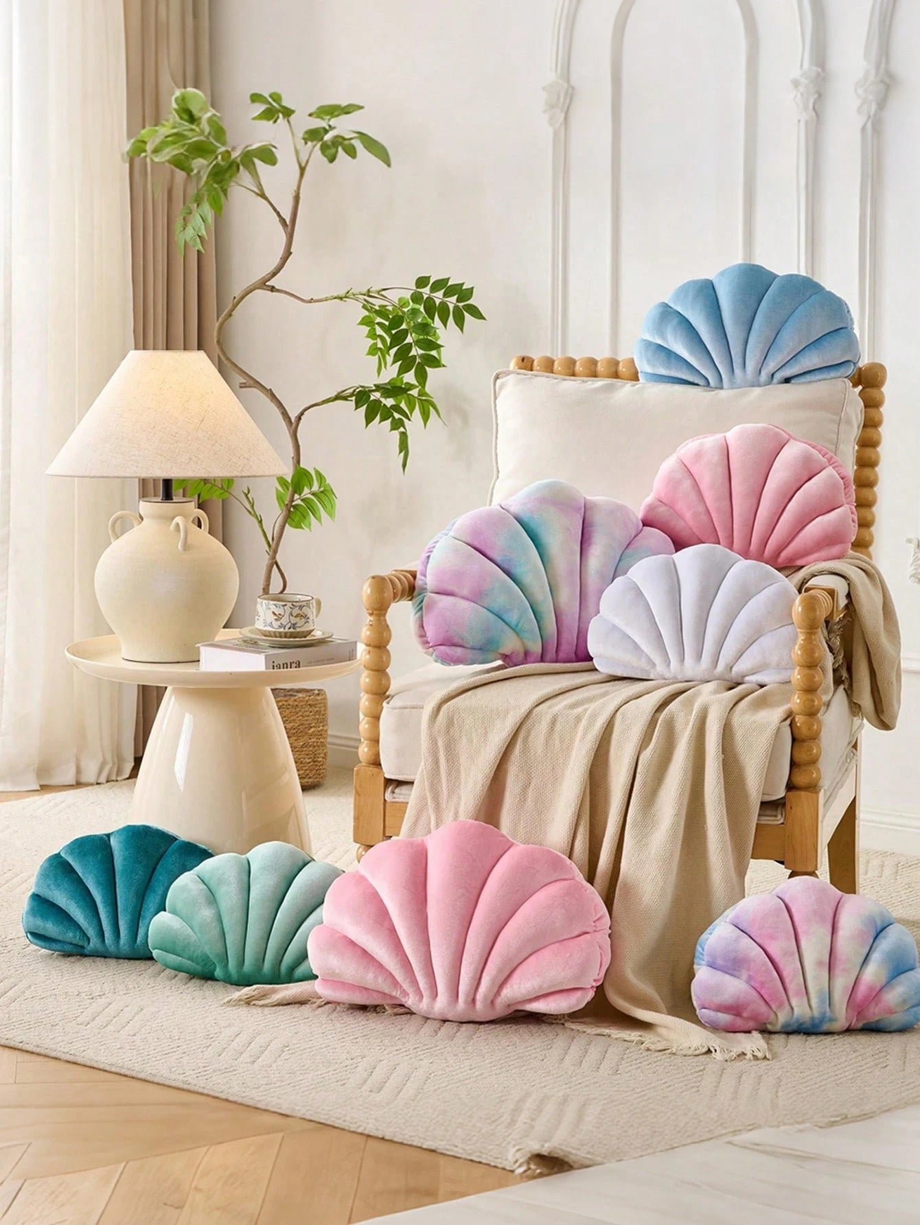 1pc Shell Shaped Decorative Pillow, 3D Filled Soft Velvet Cushion, Ocean Beach Decor Pillow For Sofa, Bed, Bedroom, Room Decoration, Outdoor Garden, Summer Spring