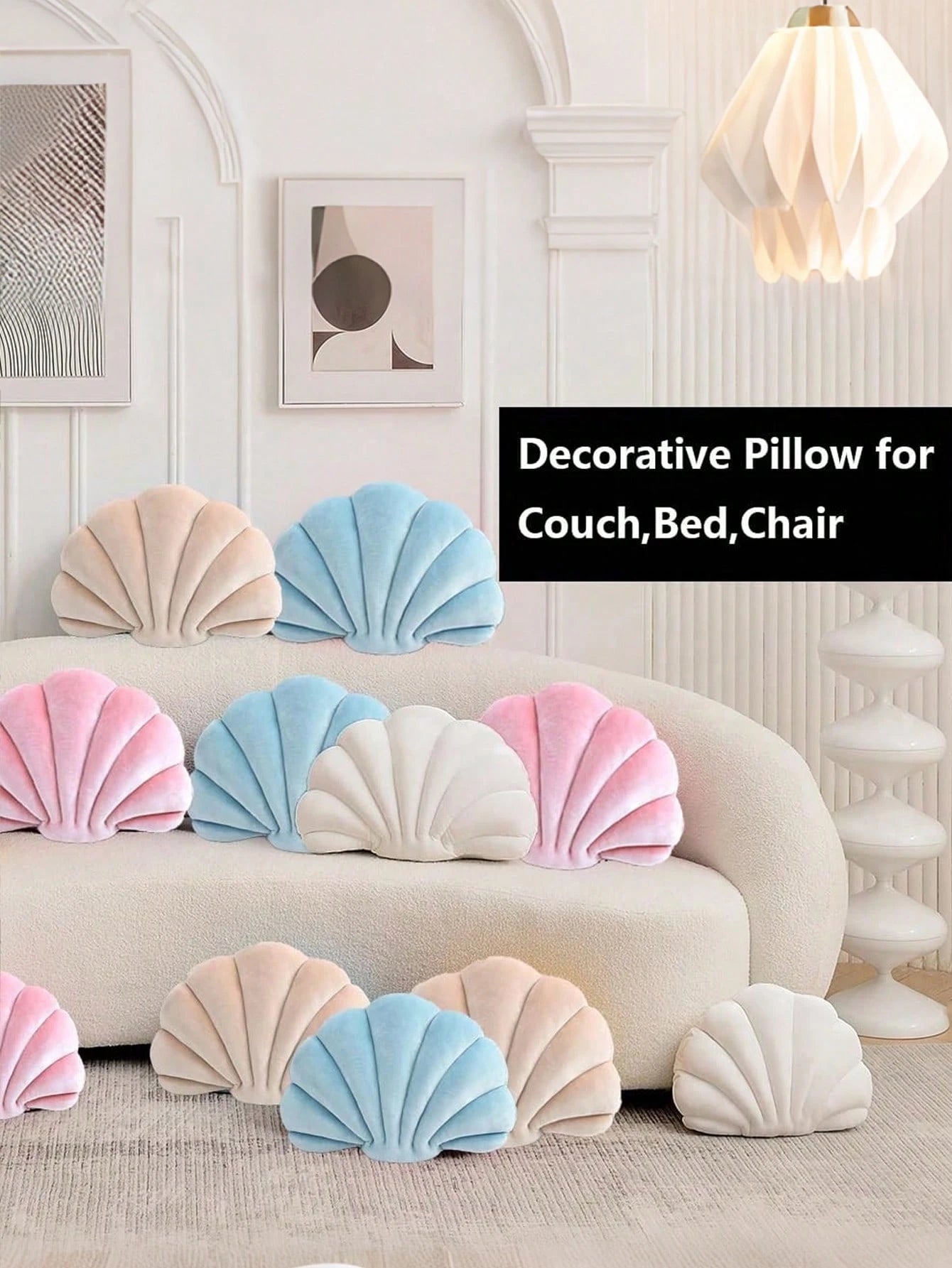 1pc Shell Shaped Decorative Pillow, 3D Filled Soft Velvet Cushion, Ocean Beach Decor Pillow For Sofa, Bed, Bedroom, Room Decoration, Outdoor Garden, Summer Spring